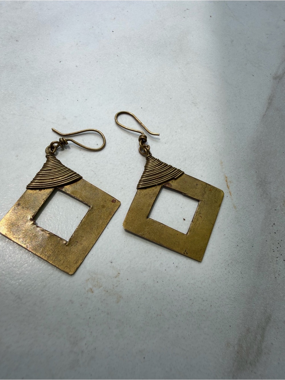 Brass Geometric Square Drop Earrings - Unbranded
